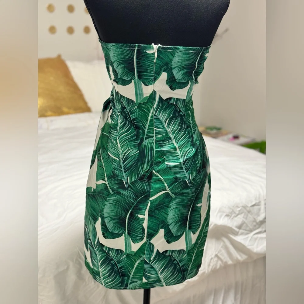 Green&White Palm Print Tie Waist - Picture 3 of 9